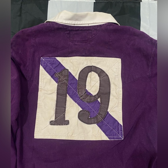 Vintage Polo Ralph Lauren Purple Rugby White Collar - Picture 4 of 4